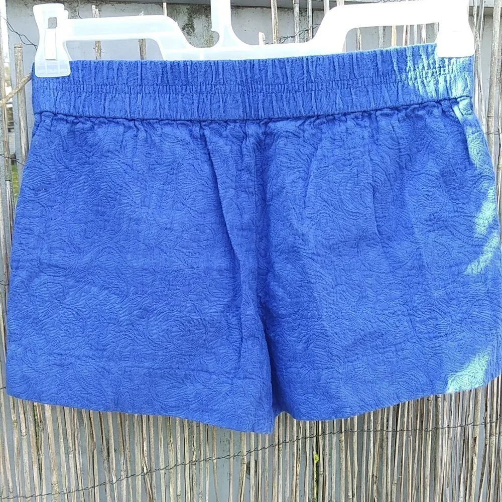 J. Crew Textured Blue Boardwalk Shorts - Elastic Waistband - 2